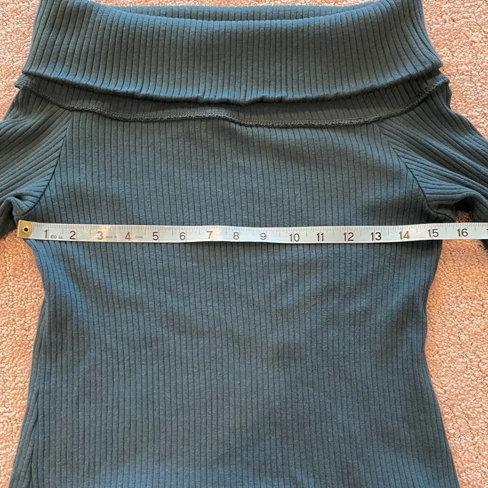 Madewell Ribbed Off-the-Shoulder Top, Teal Blue, Long Sleeve, Soft, Size Large, - Picture 7 of 13